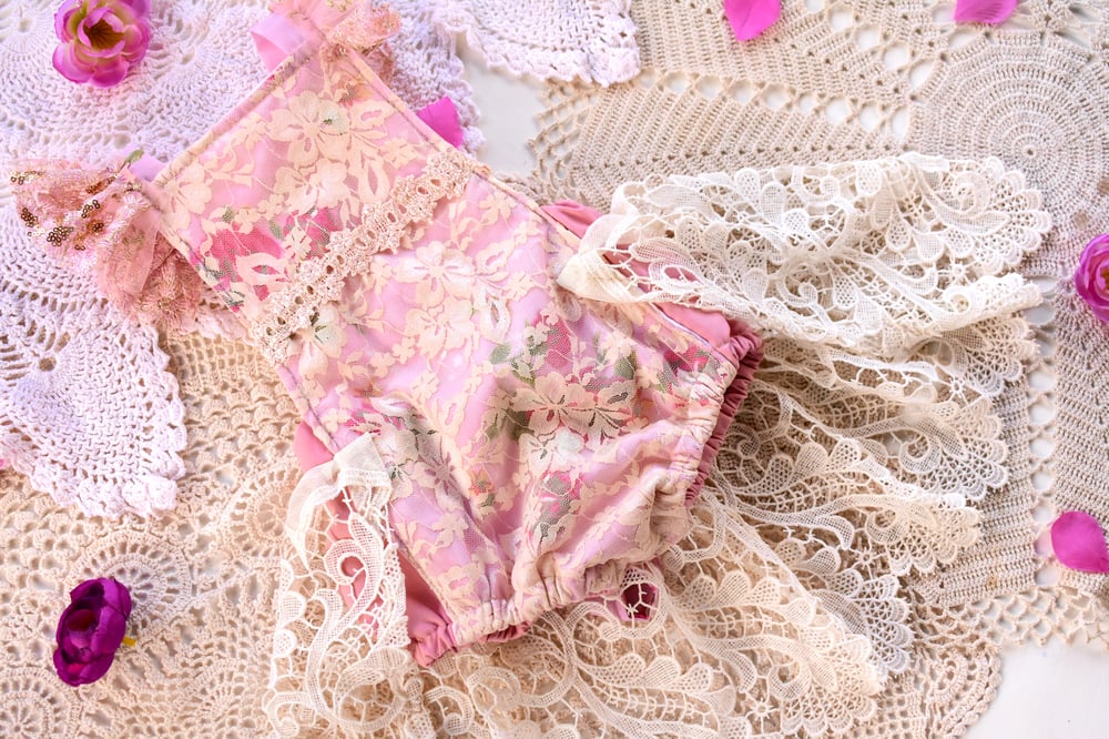 Image of Vintage Floral & Lace Skirted Playsuit 