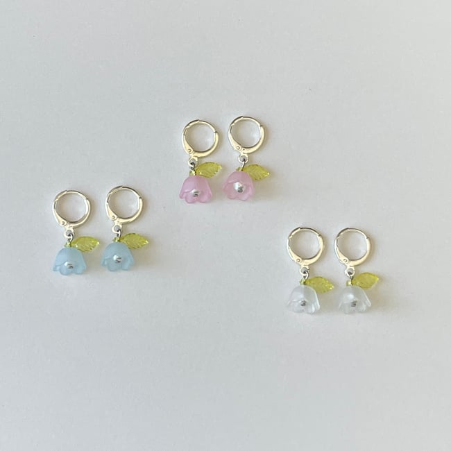 frosted flower silver huggie hoop earrings