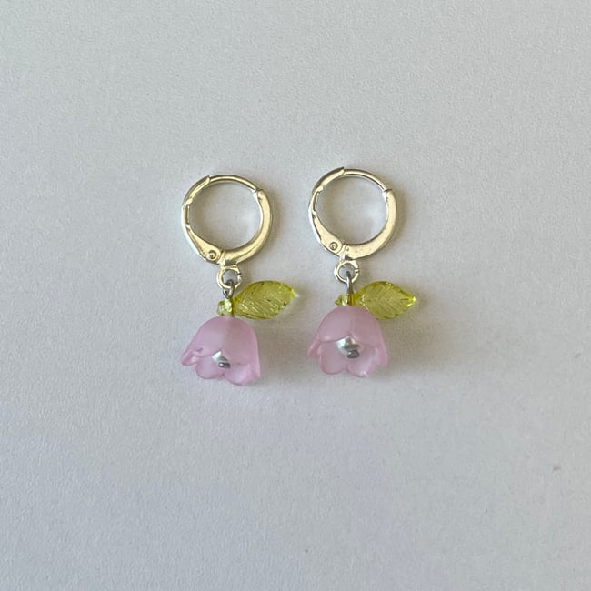 frosted flower silver huggie hoop earrings