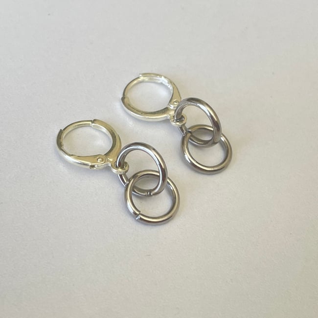 double ring silver huggie hoop earrings