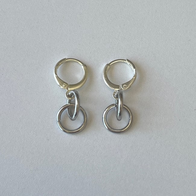double ring silver huggie hoop earrings