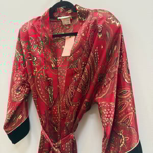 Image of Vintage "California Dynasty" Red Paisley Satin Robe 