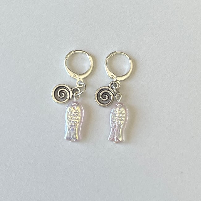 'swirl fish' silver huggie hoop earrings