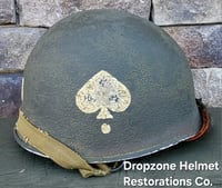 Image 4 of WWII M2 Airborne Helmet 506th PIR & Firestone Paratrooper Liner. NCO. Net & scrim.