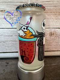 Image 2 of 16oz Jack and Sally Halloween Glass Can 
