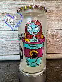 Image 3 of 16oz Jack and Sally Halloween Glass Can 