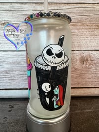 Image 4 of 16oz Jack and Sally Halloween Glass Can 