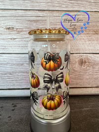 Image 1 of 16oz Pumpkins and Bows Glass Can 