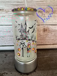 Image 2 of 16oz Jack and Sally Glow in the Dark Glass Can 