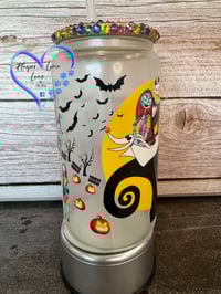 Image 3 of 16oz Jack and Sally Glow in the Dark Glass Can 