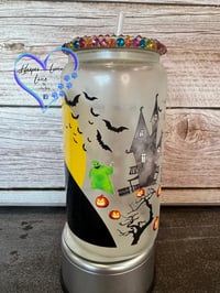 Image 4 of 16oz Jack and Sally Glow in the Dark Glass Can 