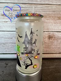 Image 5 of 16oz Jack and Sally Glow in the Dark Glass Can 
