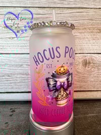 Image 1 of 16oz Hocus Pocus I need Coffee to Focus Glass Can 