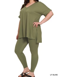 Image 3 of PLUS BRUSHED DTY MICROFIBER LOUNGEWEAR SET V NECK