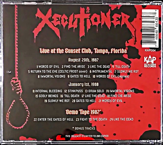 XECUTIONER (Pre-Obituary) - Live... Like the Dead (Tampa, 1987 & 1988) CD (PRE ORDER)