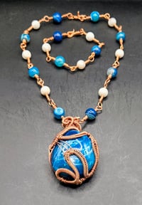 Image 4 of Blue Agate Pendant/White and Blue Agate Necklace with matching Bracelet 