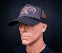 Image of Black baseball cap with printed logo