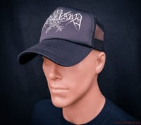 Image of Black baseball cap with printed logo