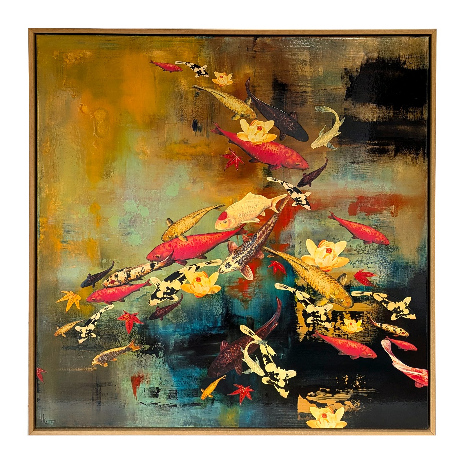 Original Canvas - Koi on Prussian Blue/Ochre - 40