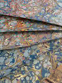 Image 4 of Blue Spots - hand marbled paper - project overs