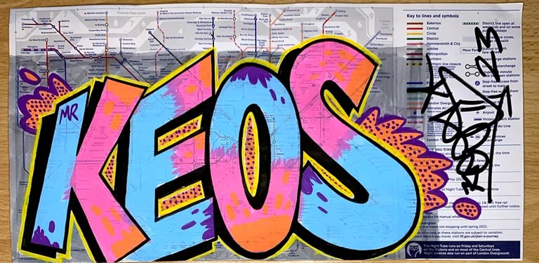 MrKEOS blue/pink with black outline - pink/blue with black outline