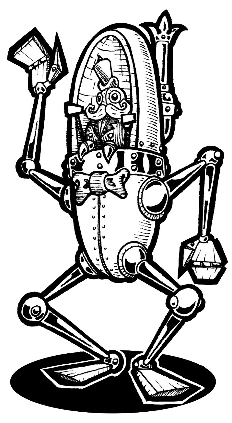 Image of Pillbot Unique Original Mechtorian Ink Drawing
