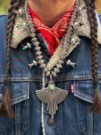 Image 3 of WL&A Handmade Royston Medicine Bird Squash Blossom Mercury Dime Necklace - Length 24" - 420 Grams