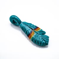 Image 2 of R3G15 Opaque Aqua Feather Pendant