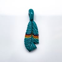 Image 1 of R3G15 Opaque Aqua Feather Pendant