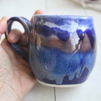 Image 3 of Blue Mug with Melting Blue Glazes, Handmade Pottery Mug, 14 Ounce, Made in USA