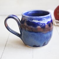 Image 2 of Blue Mug with Melting Blue Glazes, Handmade Pottery Mug, 14 Ounce, Made in USA