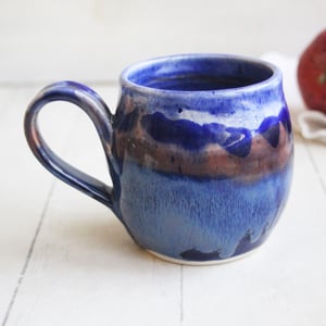 Image of Blue Mug with Melting Blue Glazes, Handmade Pottery Mug, 14 Ounce, Made in USA