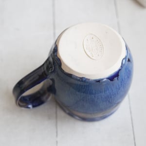 Image of Blue Mug with Melting Blue Glazes, Handmade Pottery Mug, 14 Ounce, Made in USA