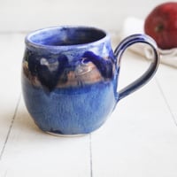Image 1 of Blue Mug with Melting Blue Glazes, Handmade Pottery Mug, 14 Ounce, Made in USA