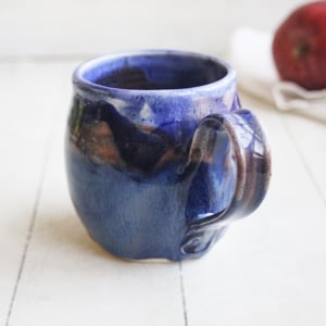 Image of Blue Mug with Melting Blue Glazes, Handmade Pottery Mug, 14 Ounce, Made in USA