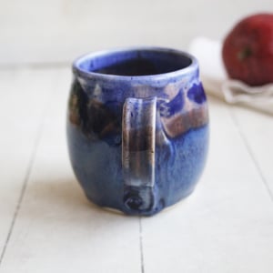 Image of Blue Mug with Melting Blue Glazes, Handmade Pottery Mug, 14 Ounce, Made in USA