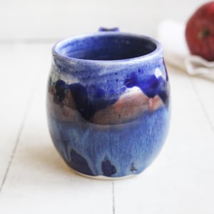 Image of Blue Mug with Melting Blue Glazes, Handmade Pottery Mug, 14 Ounce, Made in USA