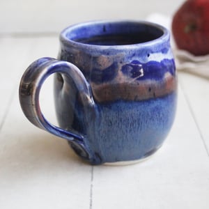 Image of Blue Mug with Melting Blue Glazes, Handmade Pottery Mug, 14 Ounce, Made in USA