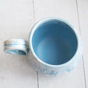 Image of Baby Blue Satin and Marshmallow Glazed Handmade Pottery Mug, 12 Ounce, Made in USA