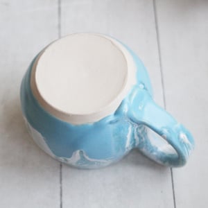 Image of Baby Blue Satin and Marshmallow Glazed Handmade Pottery Mug, 12 Ounce, Made in USA