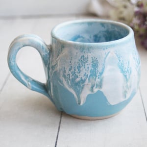 Image of Baby Blue Satin and Marshmallow Glazed Handmade Pottery Mug, 12 Ounce, Made in USA