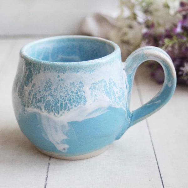 Image of Baby Blue Satin and Marshmallow Glazed Handmade Pottery Mug, 12 Ounce, Made in USA