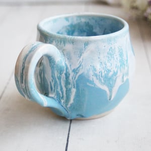 Image of Baby Blue Satin and Marshmallow Glazed Handmade Pottery Mug, 12 Ounce, Made in USA
