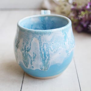 Image of Baby Blue Satin and Marshmallow Glazed Handmade Pottery Mug, 12 Ounce, Made in USA