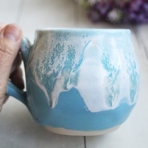 Image of Baby Blue Satin and Marshmallow Glazed Handmade Pottery Mug, 12 Ounce, Made in USA