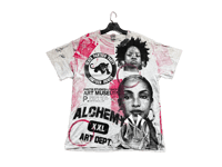 Image 1 of Sade Adu Black Panther Party NYC art dept custom screen print gray/black/pink pocket T-shirt