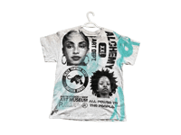 Image 1 of Sade Adu Black Panther Party art dept custom screen print gray/black/teal pocket T-shirt