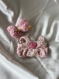 Image 4 of Labubu Sweet Tweed Set - Pink Overalls & Matching Bow Accessory (17cm)