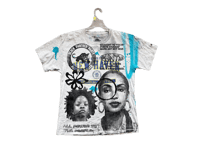 Image 1 of Sade Adu Black Panther Party New Haven art dept custom screen print gray/black/blue T-shirt