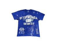 Image 1 of Beyenciaga infantry Beyonce NY art dept custom screen print blue/white bleached T-shirt